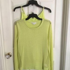 CAbi lime split back long sleeve pullover and camisole underpinning set Sz M